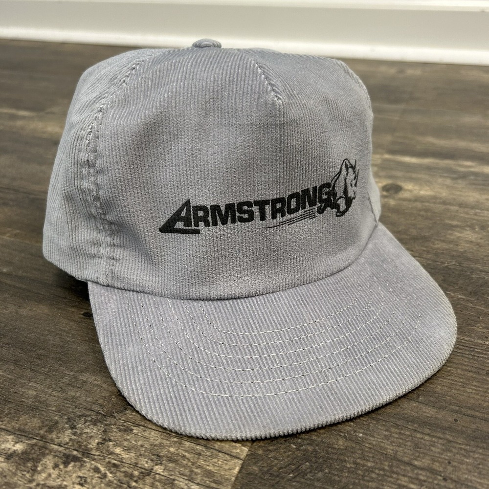 Vintage Armstrong Corduroy Hat Cap Gray Made IN USA Snapback